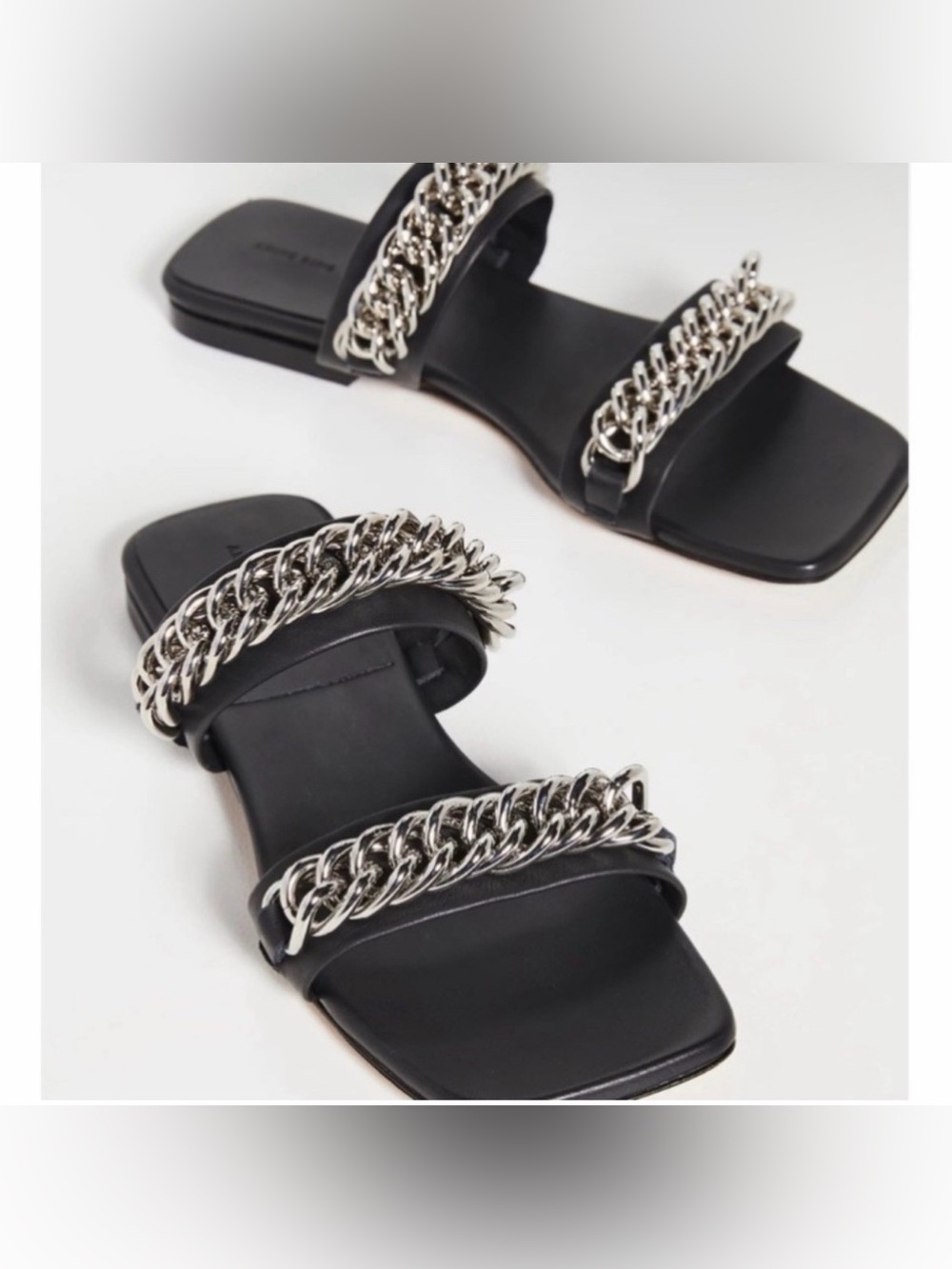 Anine Bing Black Slide Sandals with Silver Chain Straps